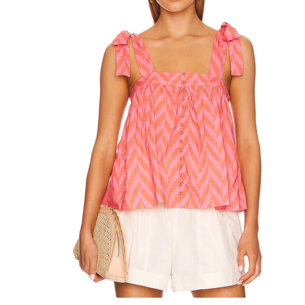 Ulla Johnson Iris Babydoll Chevron Print Tie Top Tank In Bougainvilla Size 4